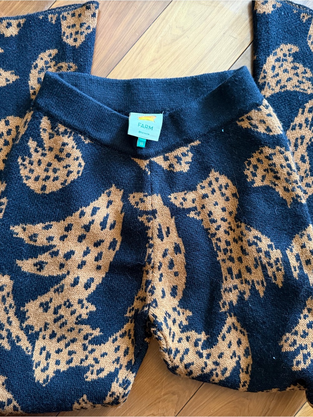 FARM Rio Black and Tan Leopard-Print Knit Pants